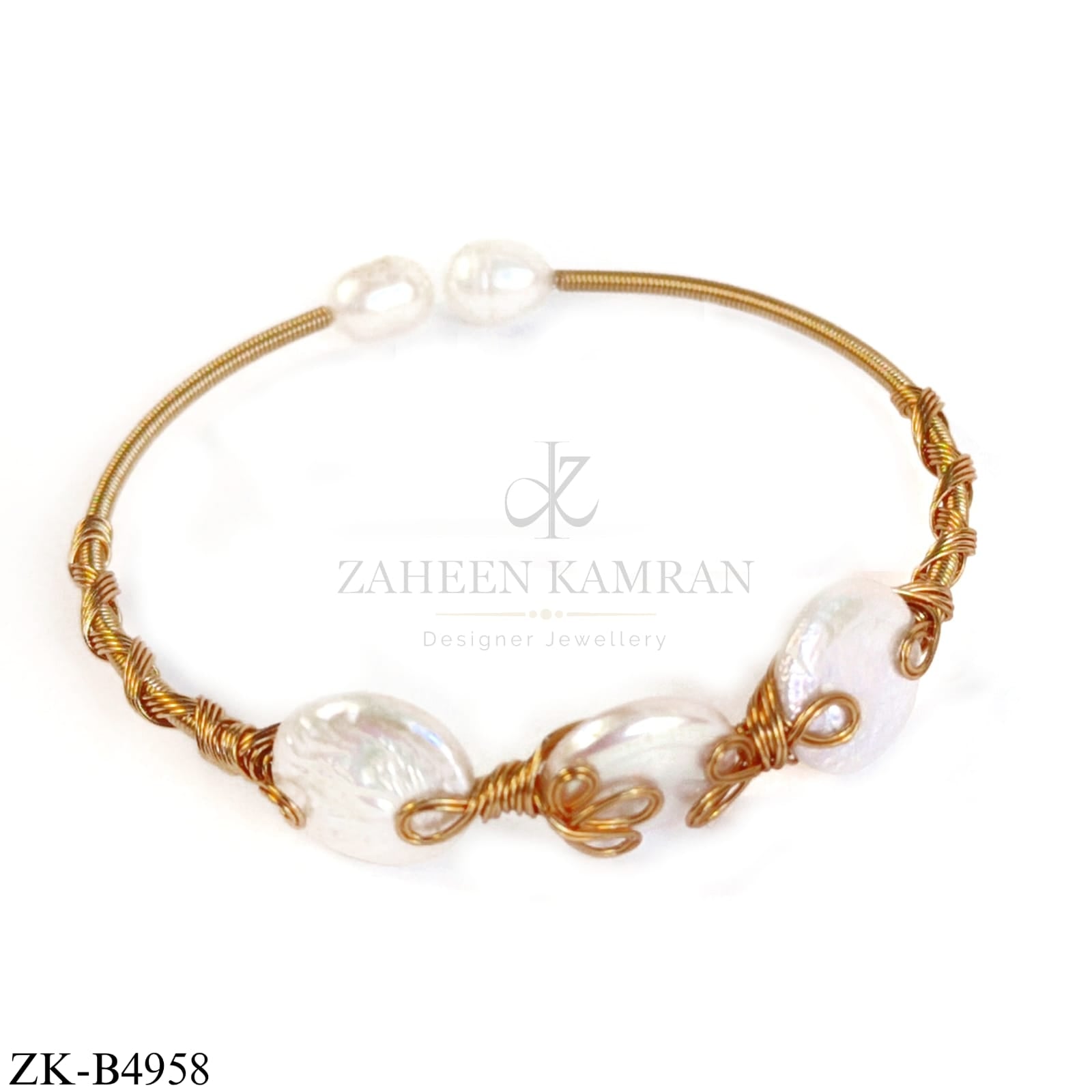 GOLD WIRE CUFF WITH FIVE WHITE OPALS AND WRAP DETAIL