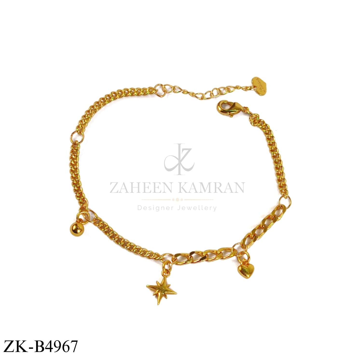 GOLDEN BRACELET WITH STAR HEAR AND BALL CHARMS