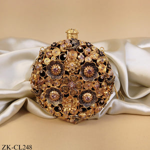 EMERALD FLORAL MOTIF WIREWORK ROUND CLUTCH