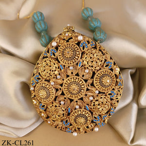 ANTIQUE SAPPHIRE FEROZA CLUTCH WITH ROUND SPHERES