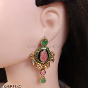 ANTIQUE EMERALD LONG DROP EARRINGS