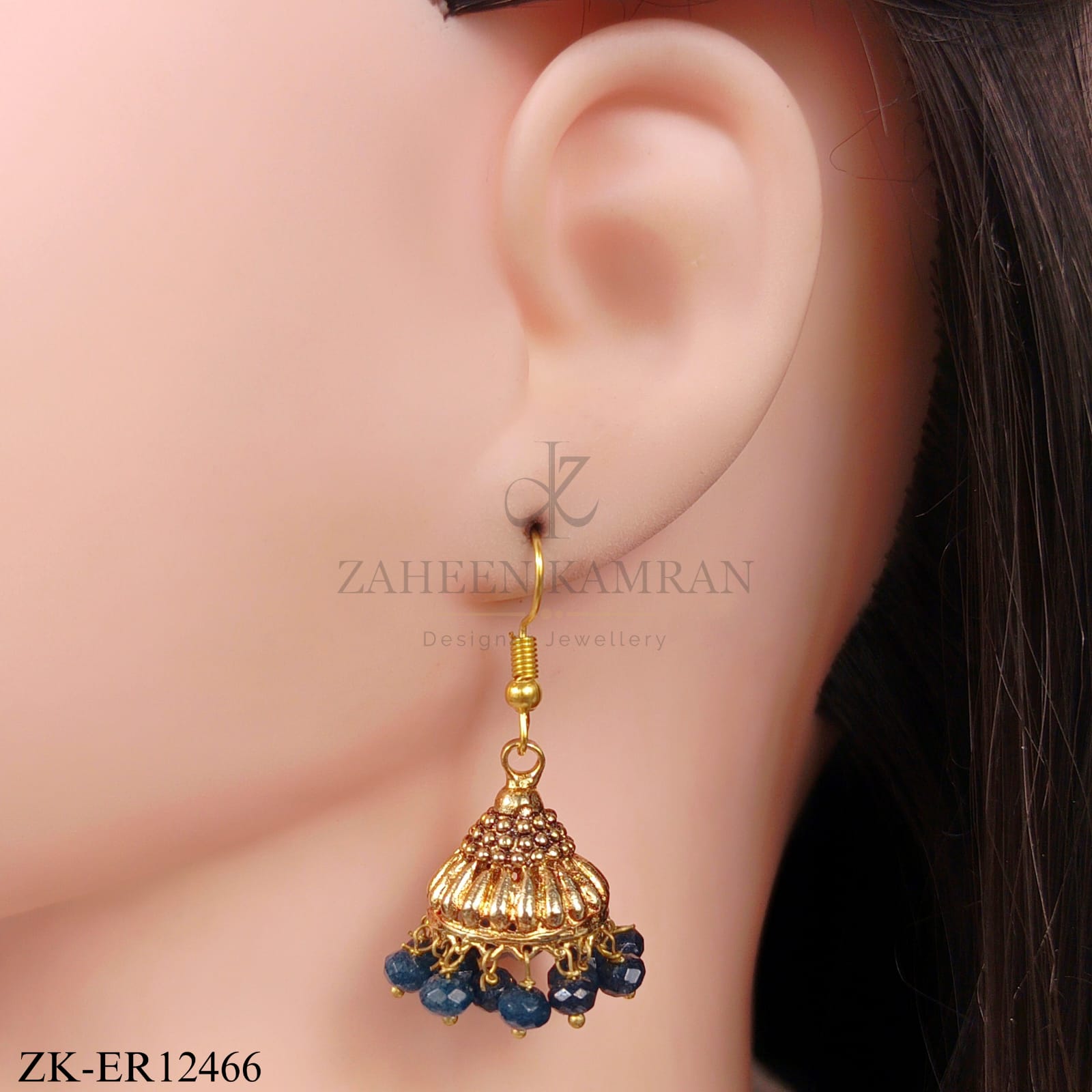 GOLD BELL TOPS EARRINGS WITH SAPPHIRE