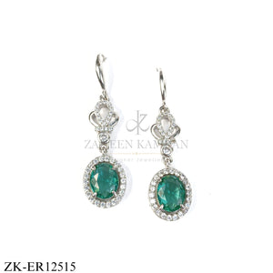 SILVER EMERALD CROWN TOP EARRINGS