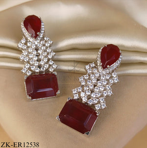 SILVER PEAR RED TOP WITH SQUARE RED EARRINGS