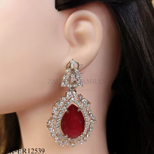 SILVER LEAF TOP WITH RUBY TEARDROP EARRINGS