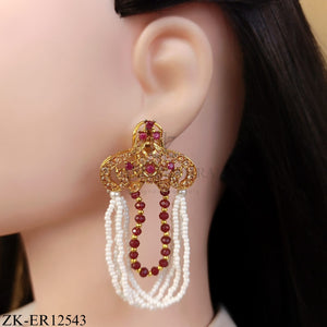 RUBY EARRINGS WITH PEARLS LOOP LAYERED
