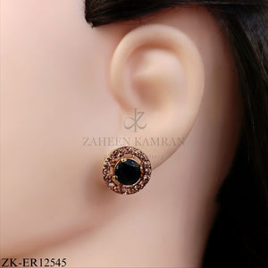 ROSE GOLD CIRCLE EARRINGS WITH BLACK GEM