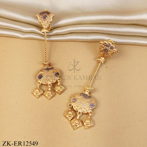 MATTE GOLD MOTIFS EARRINGS WITH DARK INLAY
