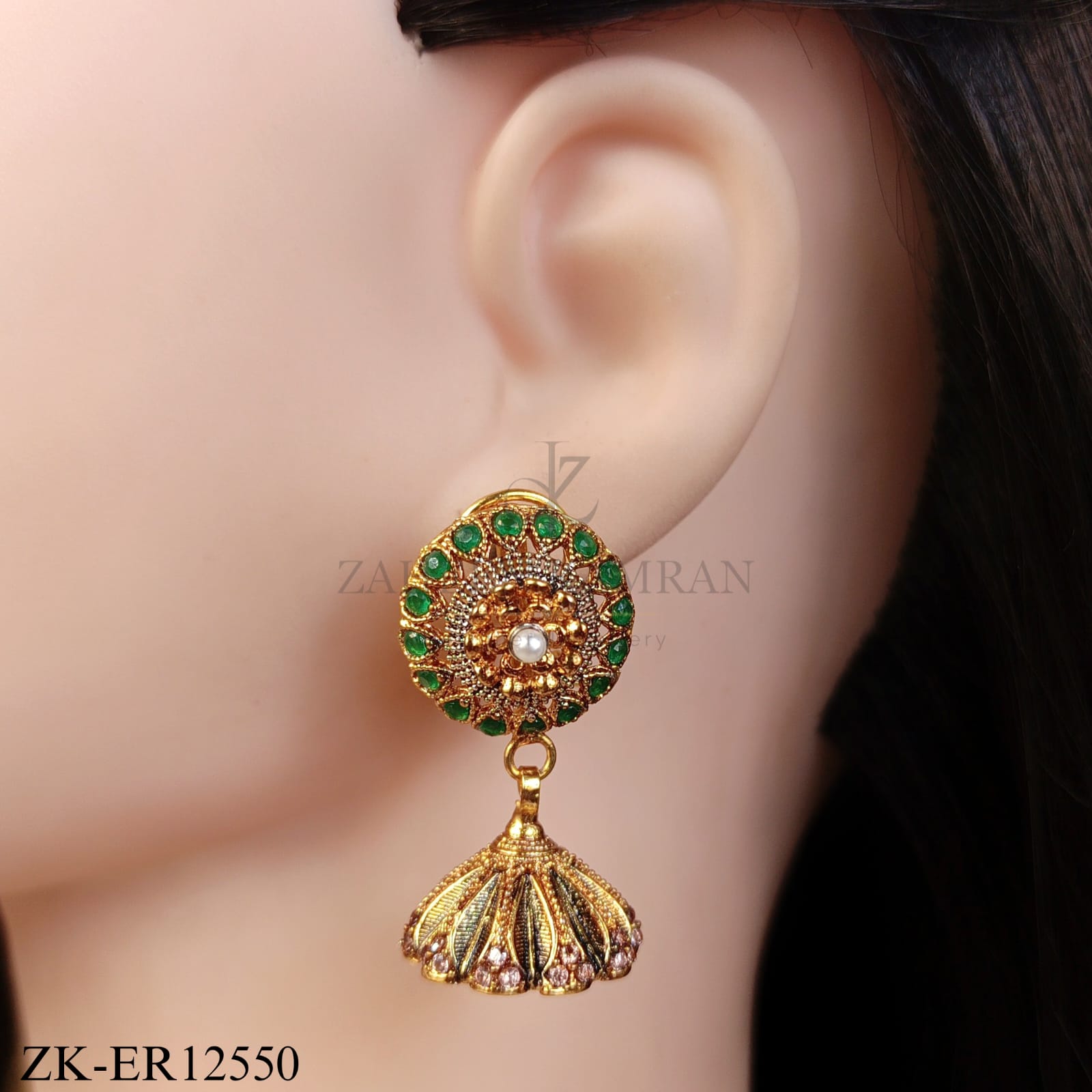 ANTIQUE ROUND TOP WITH LEAF STONE EARRINGS