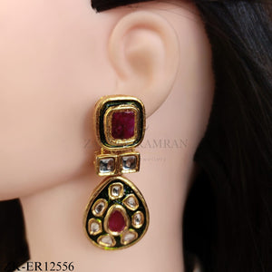 GREEN ENAMEL KUNDAN EARRINGS