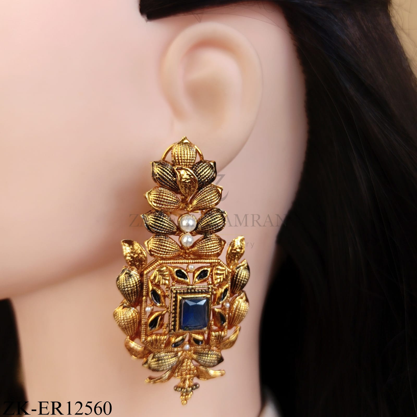 ANTIQUE SAPPHIRE LEAFLET EARRINGS