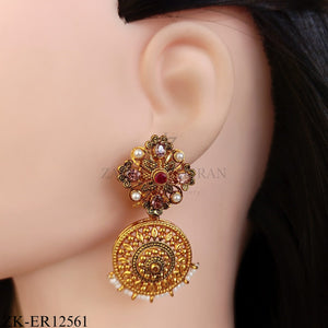 ANTIQUE FLORAL TOP ROUND EARRINGS
