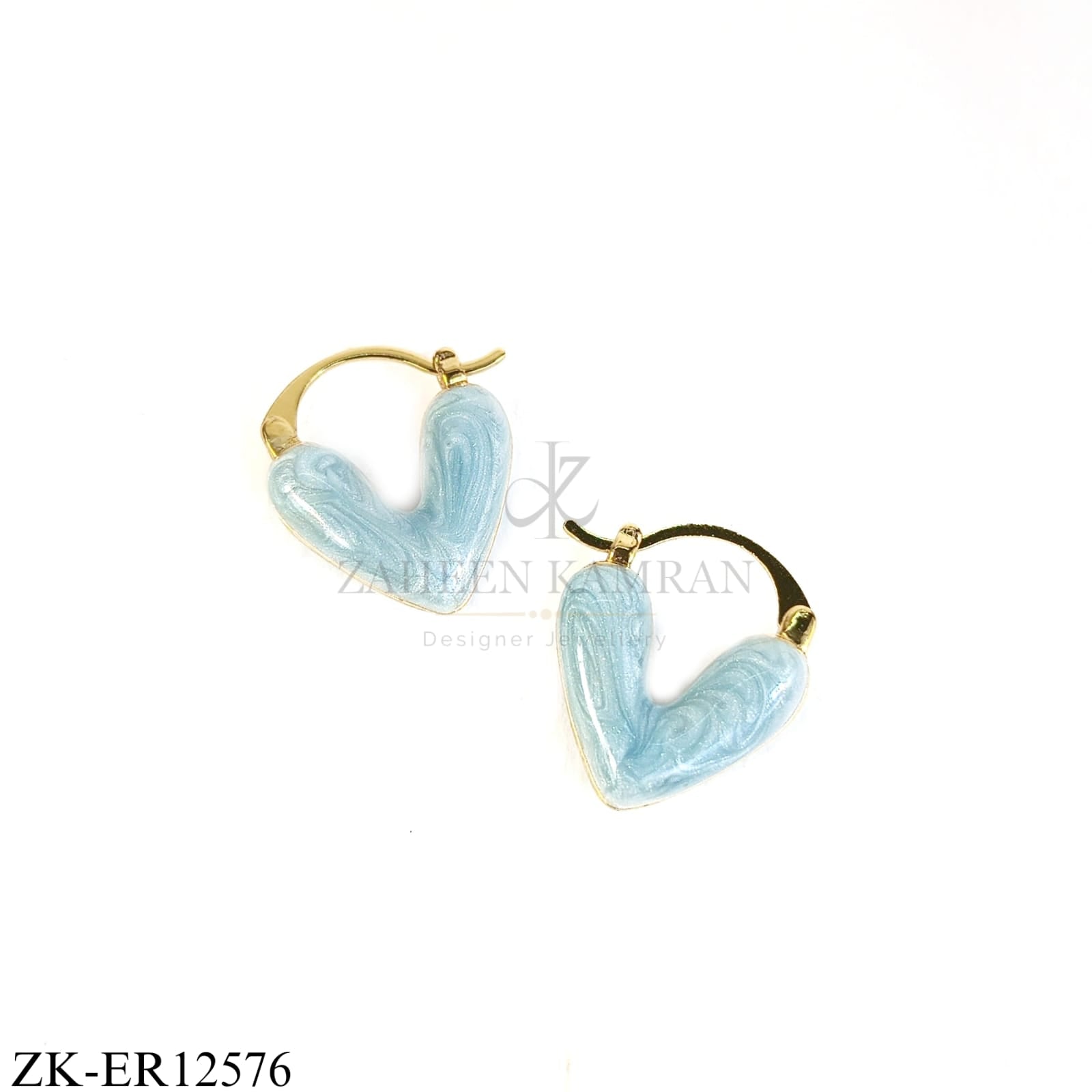 LIGHT BLUE HEART ENAMEL EARRINGS