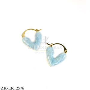LIGHT BLUE HEART ENAMEL EARRINGS