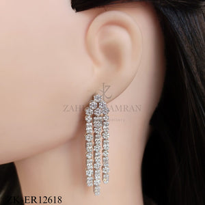 TRIO LONG SILVER ZIRCONIAN EARRINGS