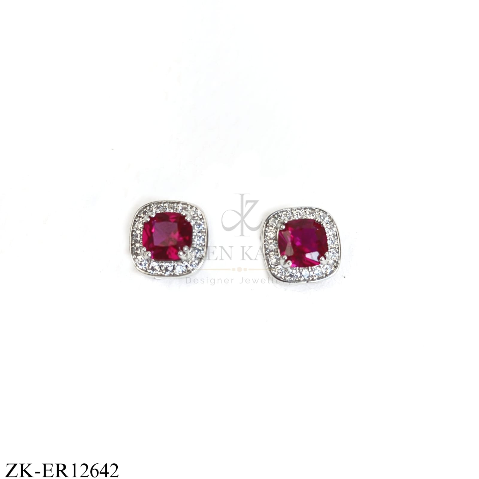 Ruby Square Halo Earrings