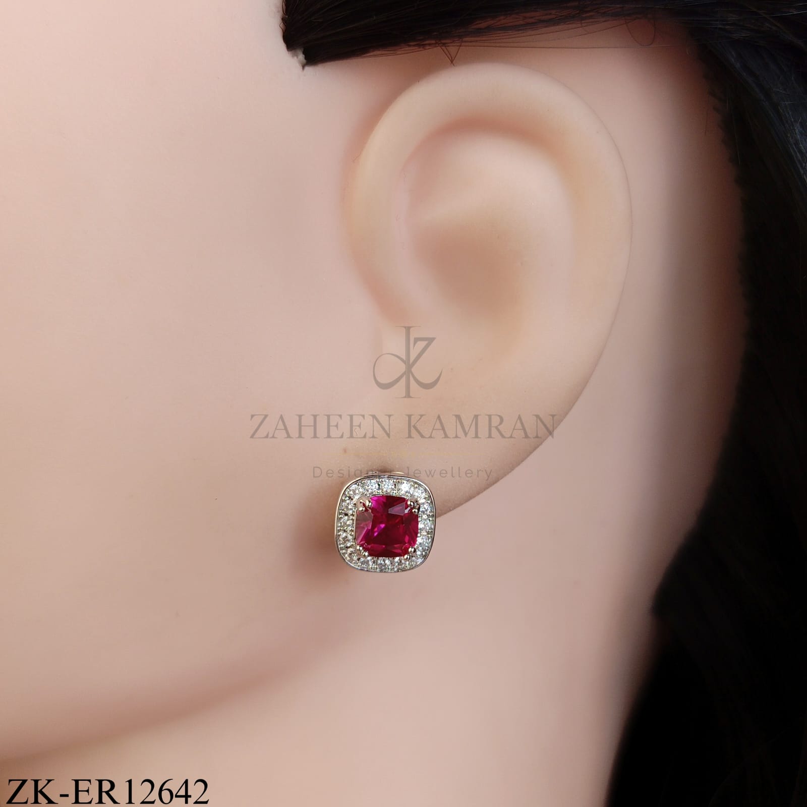 Ruby Square Halo Earrings