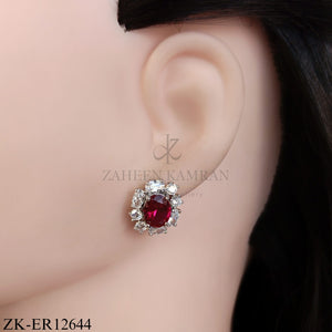 RUBY OVATE SILVER EARRINGS