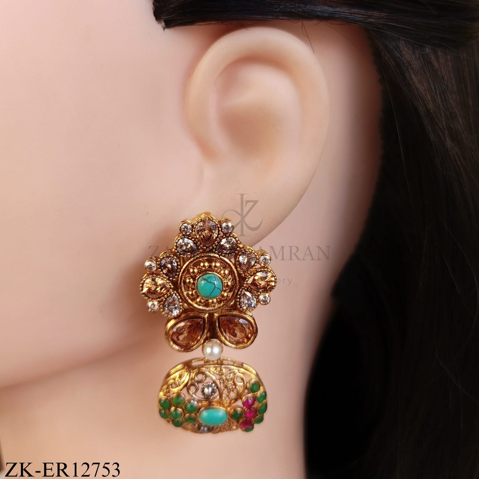 MULTI STONE FLORAL STUD EARRINGS