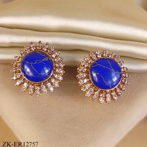 ROUND LAPIS LAZULI ZIRCONIA EDGE EARRINGS