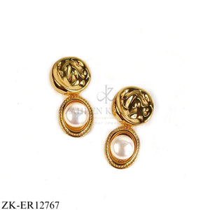 GOLD TEXTURED TOP PEARL DROP EARRINGS