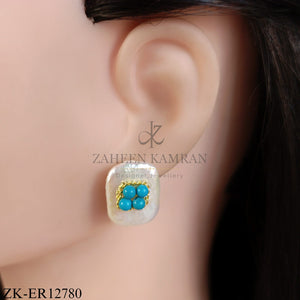SILVER WHITE OPAL BASE FOUR BEADS EARRINGS