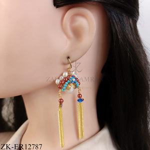 GOLD TASSEL MULTI BEADS EARRINGS