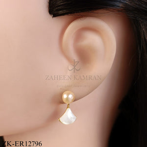 GOLD TONE SOFT PINK AND WHITE SHELL EARRINGS