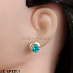 GOLDEN FOUR ROUND BLUE BEADS EARRINGS