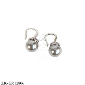 SILVER GREY TONE PEARL EARRINGS