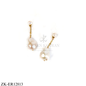 GOLD CHAIN EARRINGS WITH TOP DROP PEARL