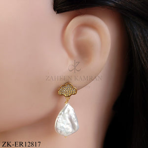 GOLD TONE CLOUD STUD WITH WHITE OPAL EARRINGS