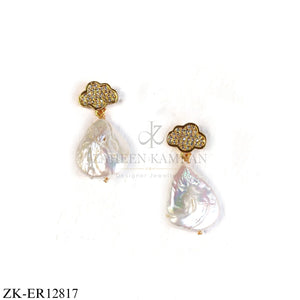 GOLD TONE CLOUD STUD WITH WHITE OPAL EARRINGS
