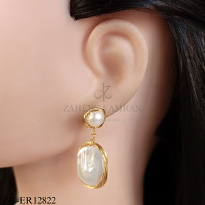 GOLD WIRE PEARLS TOP AND DROP EARRINGS