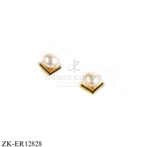 GOLD PEARL WITH V SHAPE BAR EARRINGS
