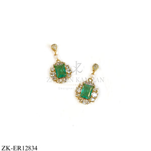 GOLD TONE EMERALD KUNDAN EARRINGS