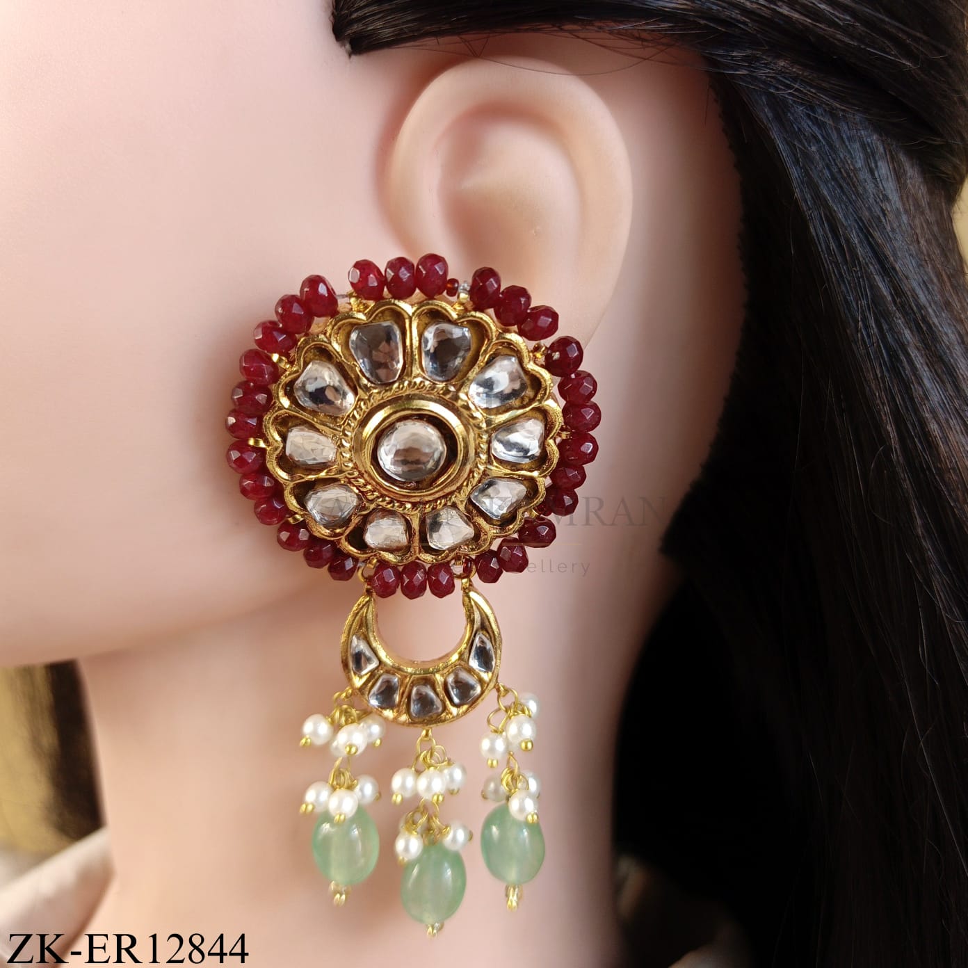GOLDEN RUBY FLORAL STUD EMERALD DROP EARRINGS