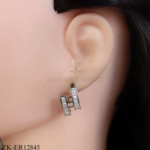 SILVER H SHAPE CUT STONES EARRINGS