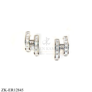 SILVER H SHAPE CUT STONES EARRINGS