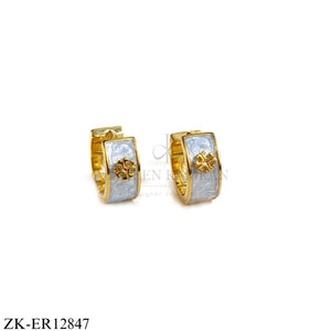 GOLD TONE SILVER ENAMEL EARRINGS