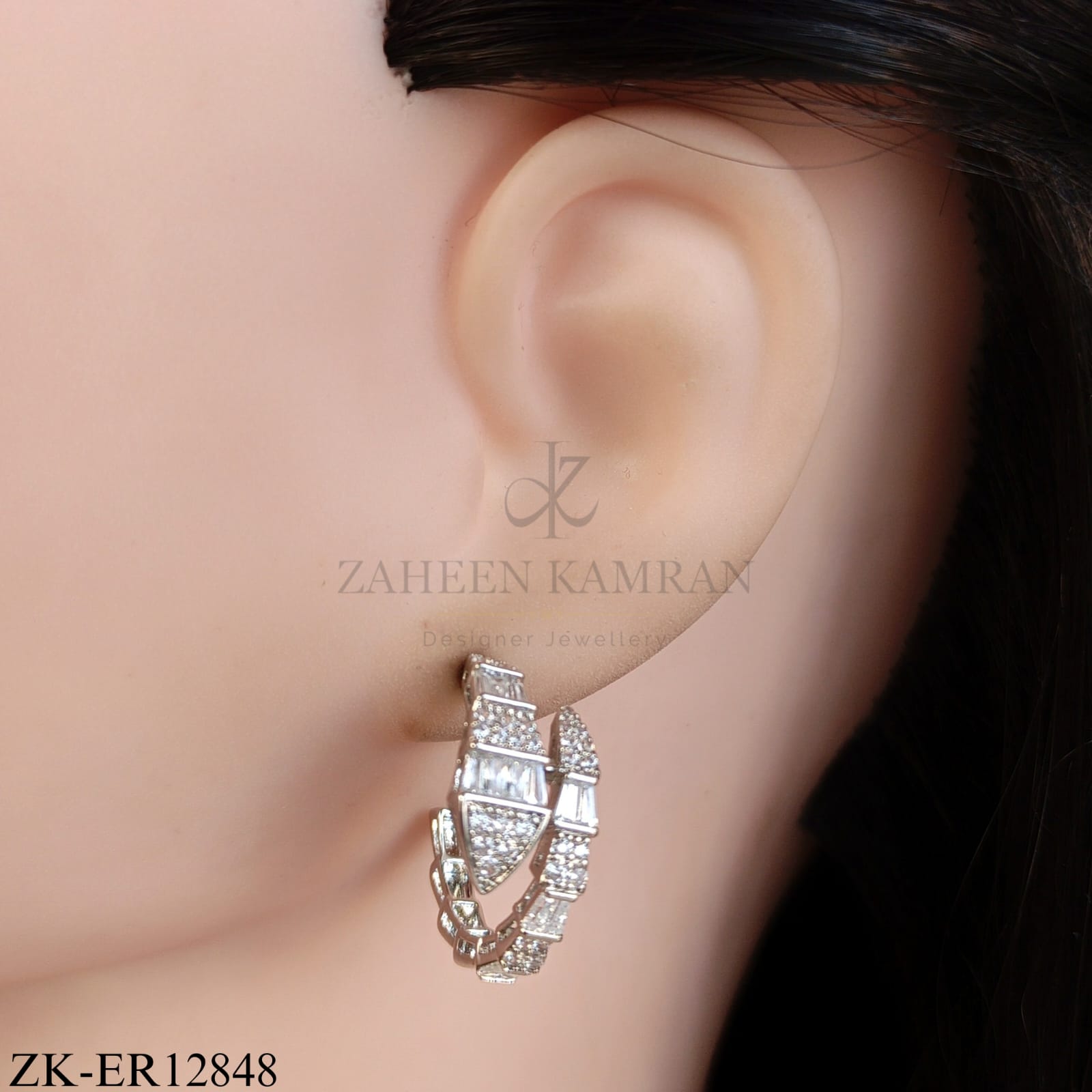 SILVER SLEEK WRAP SHAPE CUT STONES EARRINGS