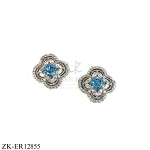 SILVER ICE BLUE ZIRCONS CLOVER EARRINGS
