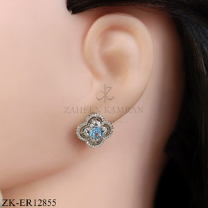 SILVER ICE BLUE ZIRCONS CLOVER EARRINGS