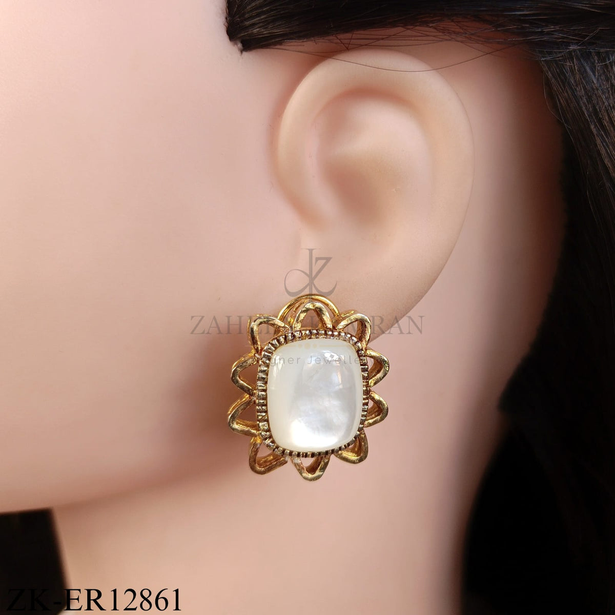 GOLDEN SQUARE WHITE OPAL EARRINGS