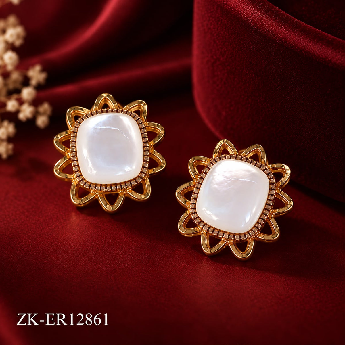 GOLDEN SQUARE WHITE OPAL EARRINGS