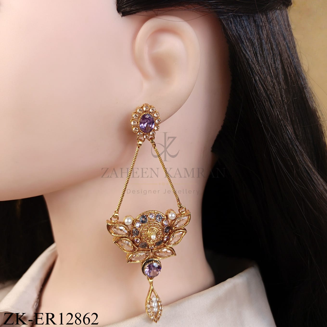 GOLDEN AMETHYST PEACH STONES EARRINGS