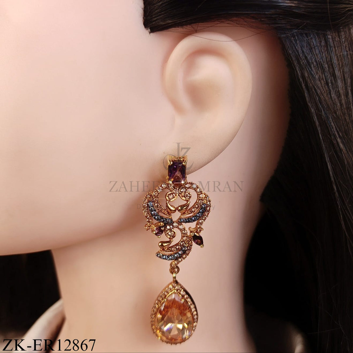 GOLDEN AMETHYST CHAMPAGNE DROP EARRINGS