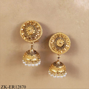 GOLDEN CIRCULAR PEARLS DROP EARRINGS