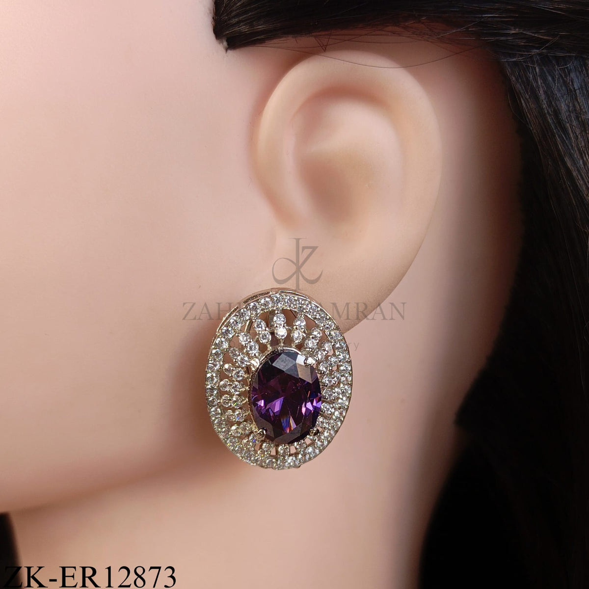SILVER OVATE AMETHYST CENTRE EARRINGS
