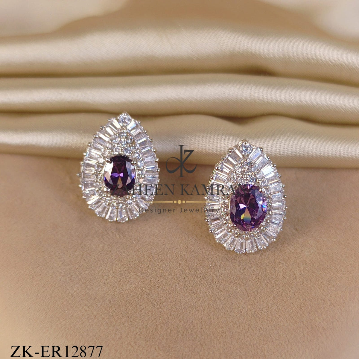 SILVER AMETHYST CUT STONES EARRINGS